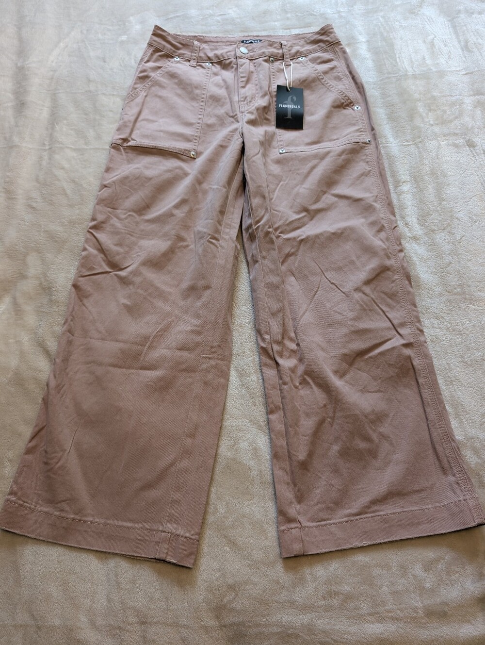 Flamingals Mid Waist Wide Leg Pink Pants Raw Hem NWT Medium - Picture 4 of 8